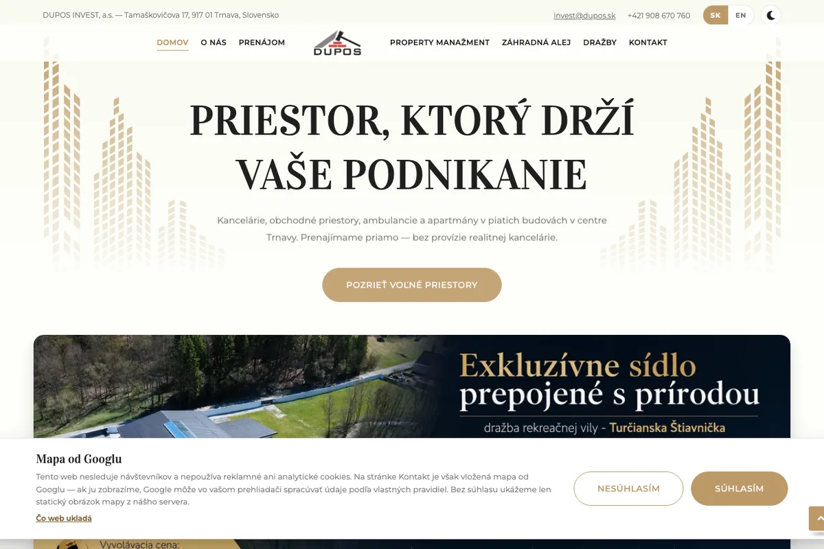 DUPOS INVEST, web od LUMA Creative
