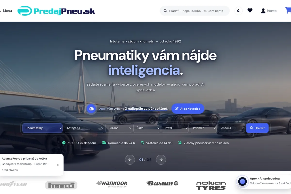 Pneu Online, web od LUMA Creative