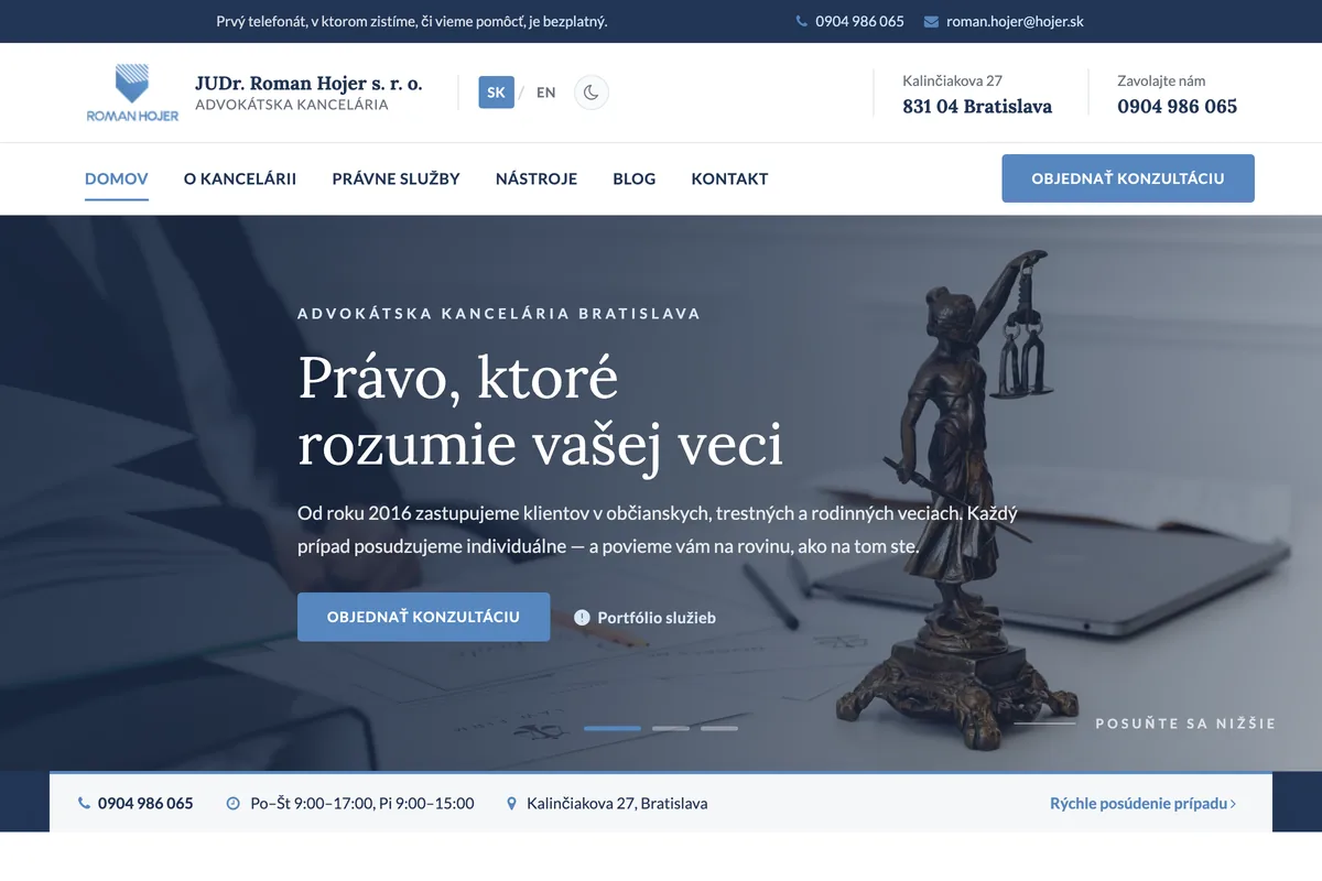 JUDr. Roman Hojer s. r. o., web od LUMA Creative